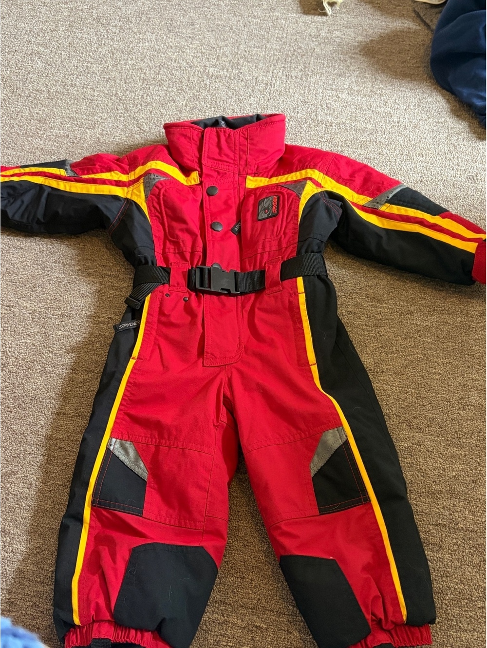 Vintage ski Spyder Kids Red, Black, and Yellow Ski Snowsuit with Belt Size 2